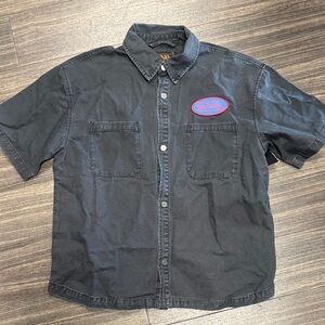 Von Dutch Black Short-Sleeve Button-Up Work Shirt with Patch